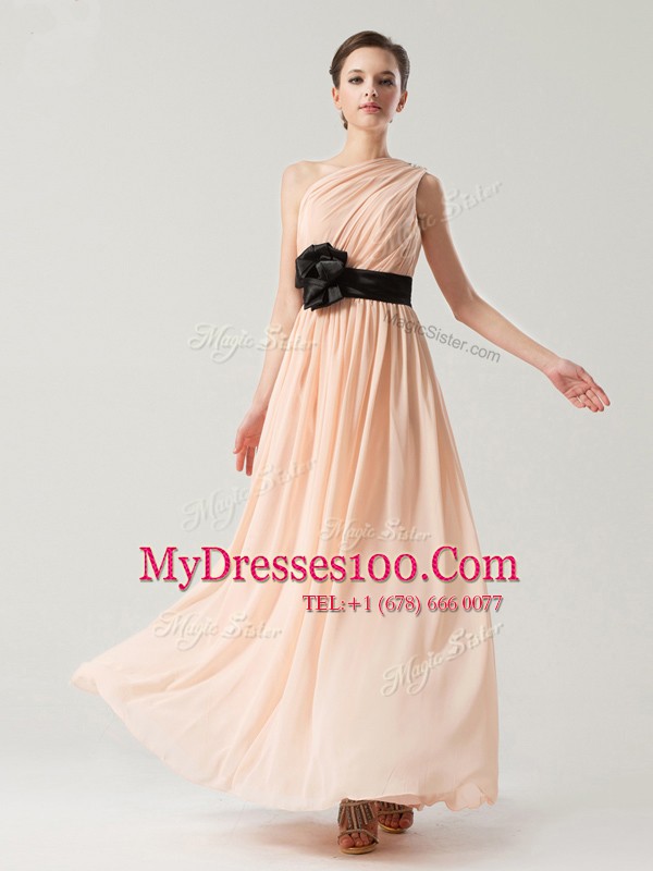 Dynamic One Shoulder Chiffon Sleeveless Ankle Length Prom Dresses and Belt