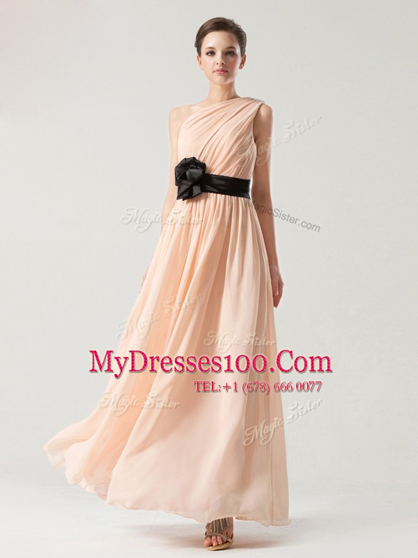Dynamic One Shoulder Chiffon Sleeveless Ankle Length Prom Dresses and Belt