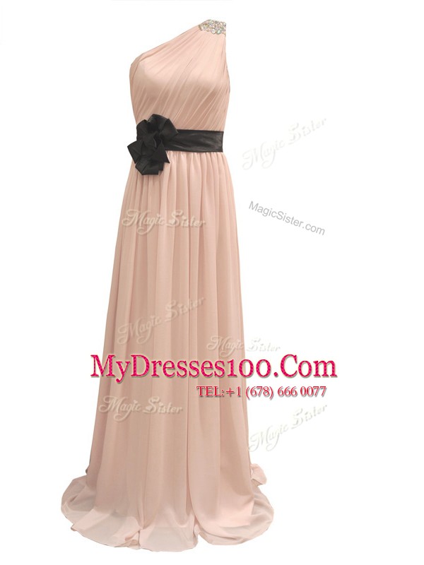 Dynamic One Shoulder Chiffon Sleeveless Ankle Length Prom Dresses and Belt