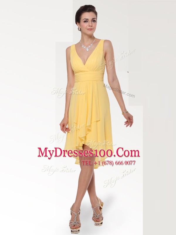 Fantastic Yellow Sleeveless Chiffon Zipper Party Dress for Girls for Prom and Party