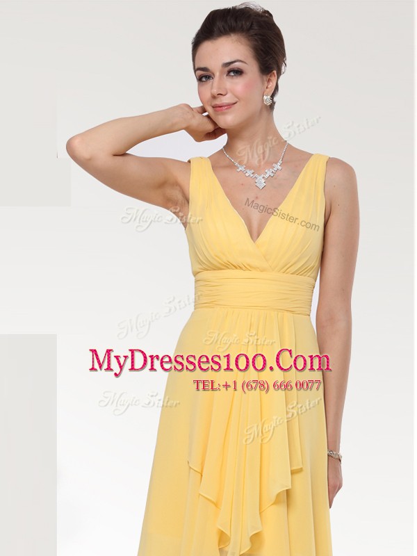 Fantastic Yellow Sleeveless Chiffon Zipper Party Dress for Girls for Prom and Party