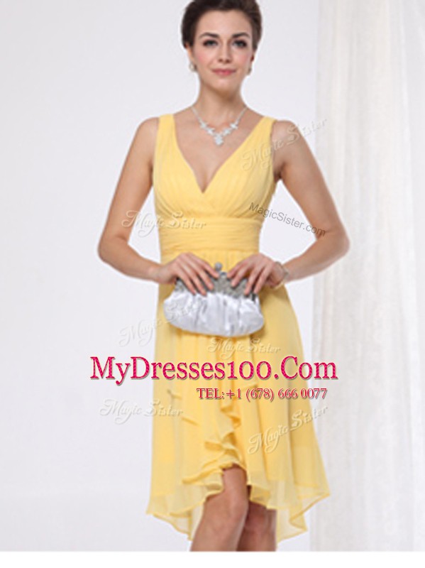 Fantastic Yellow Sleeveless Chiffon Zipper Party Dress for Girls for Prom and Party