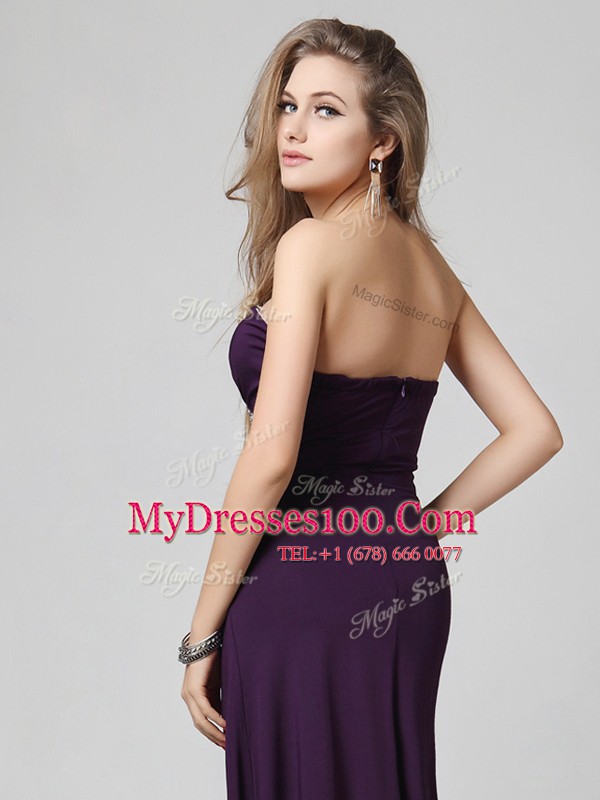 Classical Strapless Sleeveless Prom Evening Gown Floor Length Sequins Purple Chiffon