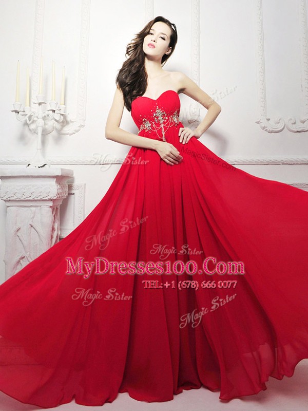 Smart Sleeveless Sweep Train Zipper Beading Evening Dress