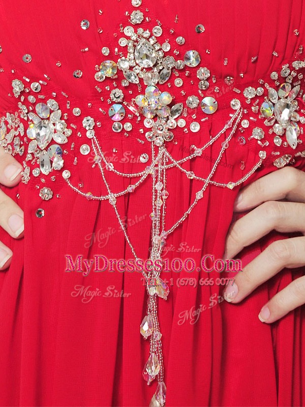 Smart Sleeveless Sweep Train Zipper Beading Evening Dress