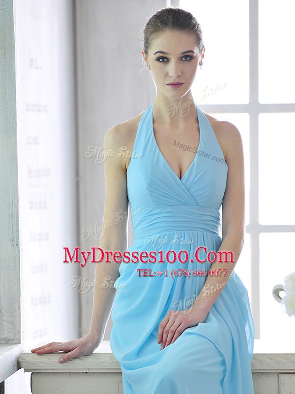 Halter Top Sleeveless Chiffon Prom Dress Ruffles and Ruching Lace Up
