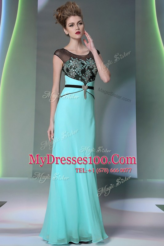 Scoop Teal Zipper Mother Of The Bride Dress Appliques Sleeveless Floor Length