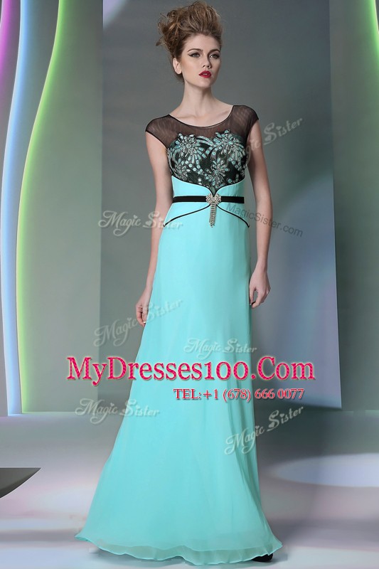 Scoop Teal Zipper Mother Of The Bride Dress Appliques Sleeveless Floor Length