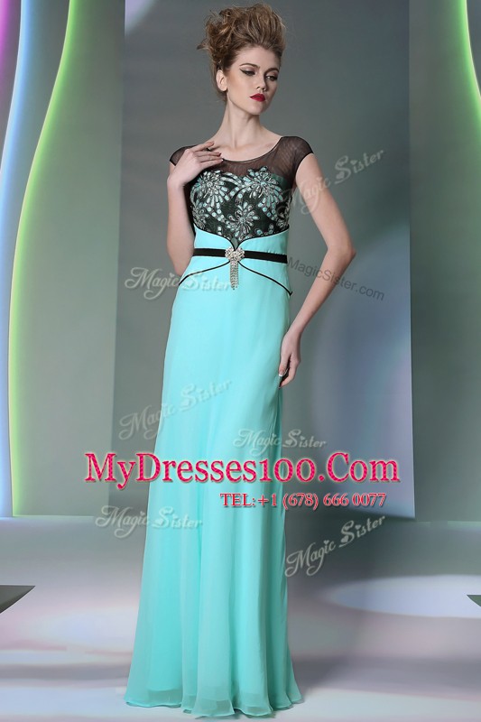 Scoop Teal Zipper Mother Of The Bride Dress Appliques Sleeveless Floor Length