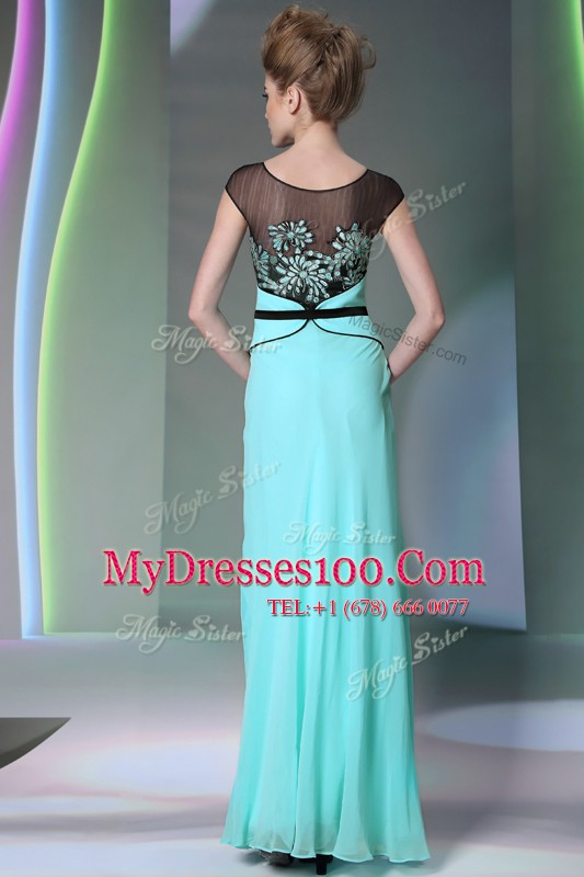 Scoop Teal Zipper Mother Of The Bride Dress Appliques Sleeveless Floor Length