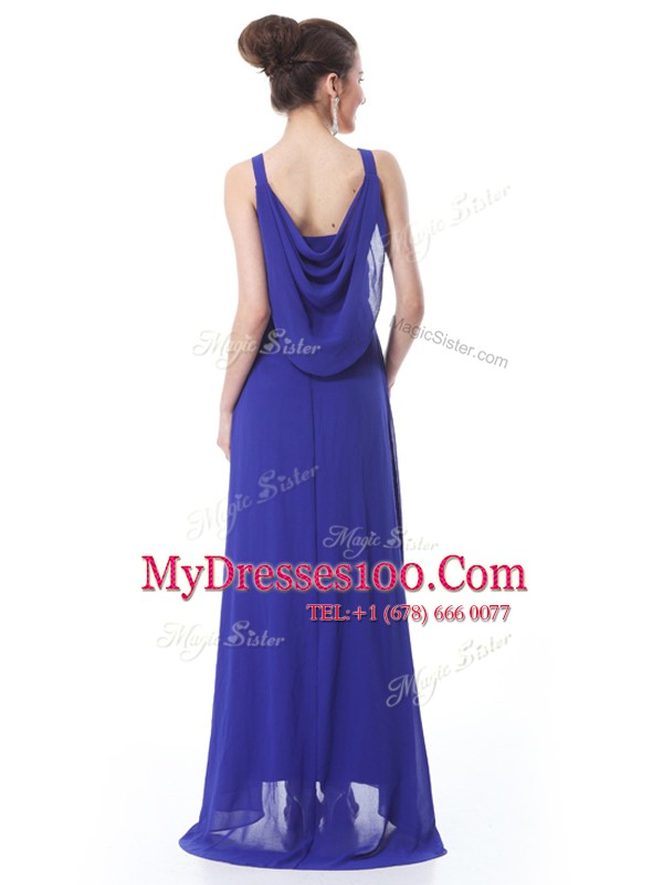 Custom Design Straps Sleeveless Chiffon Beading and Ruching Brush Train Side Zipper