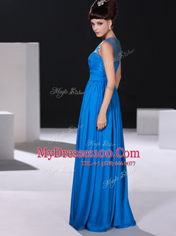 Enchanting Scoop Blue Silk Like Satin Zipper Sleeveless Floor Length Beading and Ruching
