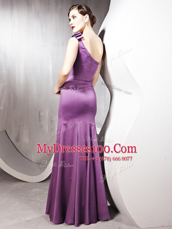 One Shoulder Sleeveless Mother Of The Bride Dress Floor Length Beading Lilac Satin