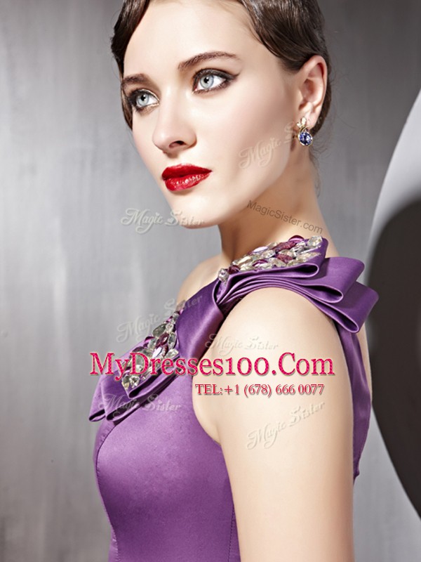 One Shoulder Sleeveless Mother Of The Bride Dress Floor Length Beading Lilac Satin