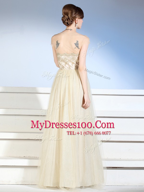 Enchanting Floor Length Champagne Prom Evening Gown Bateau Sleeveless Side Zipper