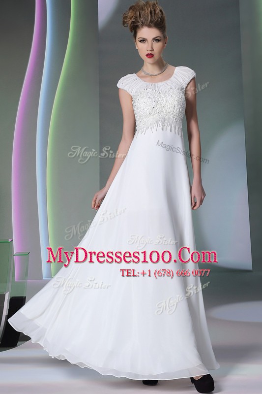 Gorgeous Scoop Sleeveless Chiffon Floor Length Zipper Mother Of The Bride Dress in White with Lace