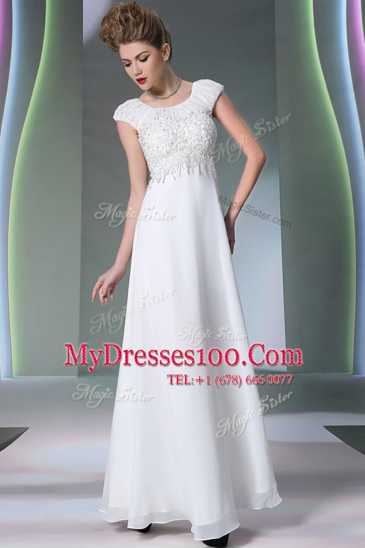 Gorgeous Scoop Sleeveless Chiffon Floor Length Zipper Mother Of The Bride Dress in White with Lace