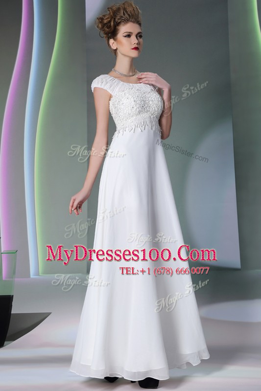 Gorgeous Scoop Sleeveless Chiffon Floor Length Zipper Mother Of The Bride Dress in White with Lace