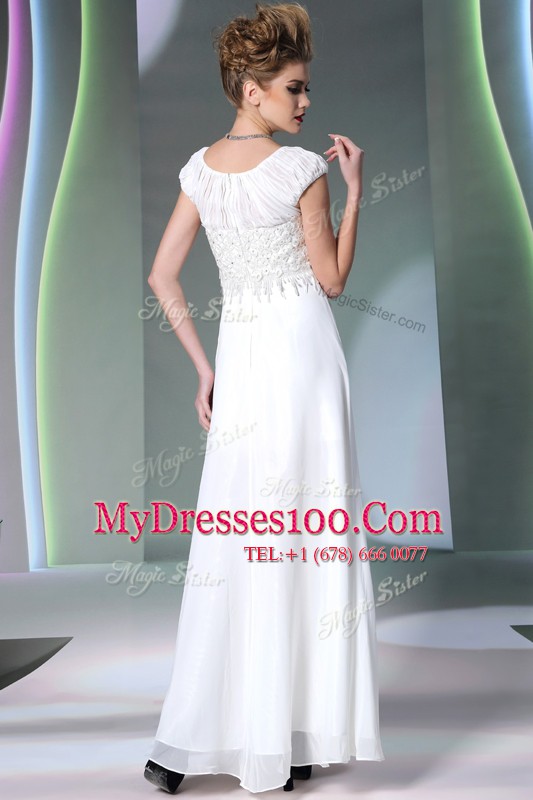 Gorgeous Scoop Sleeveless Chiffon Floor Length Zipper Mother Of The Bride Dress in White with Lace