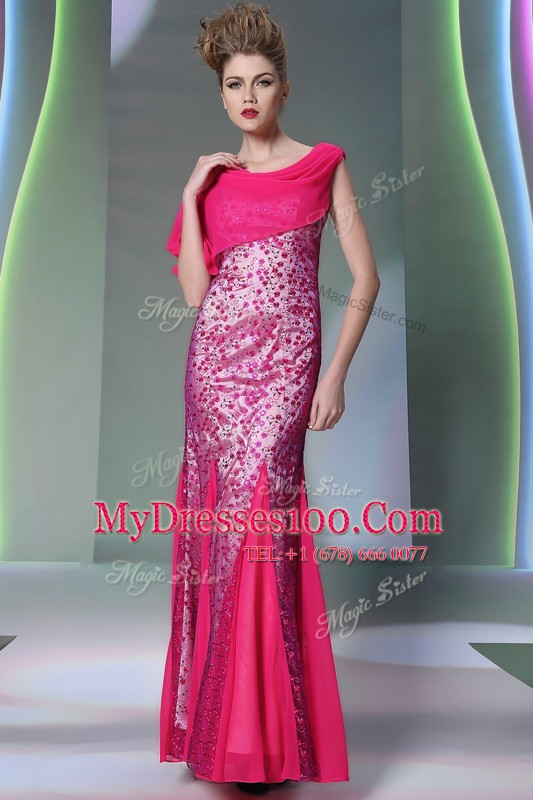 Mermaid Hot Pink Scoop Zipper Beading Mother Of The Bride Dress Sleeveless
