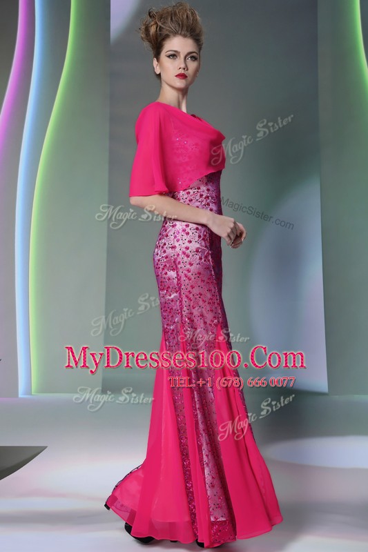 Mermaid Hot Pink Scoop Zipper Beading Mother Of The Bride Dress Sleeveless