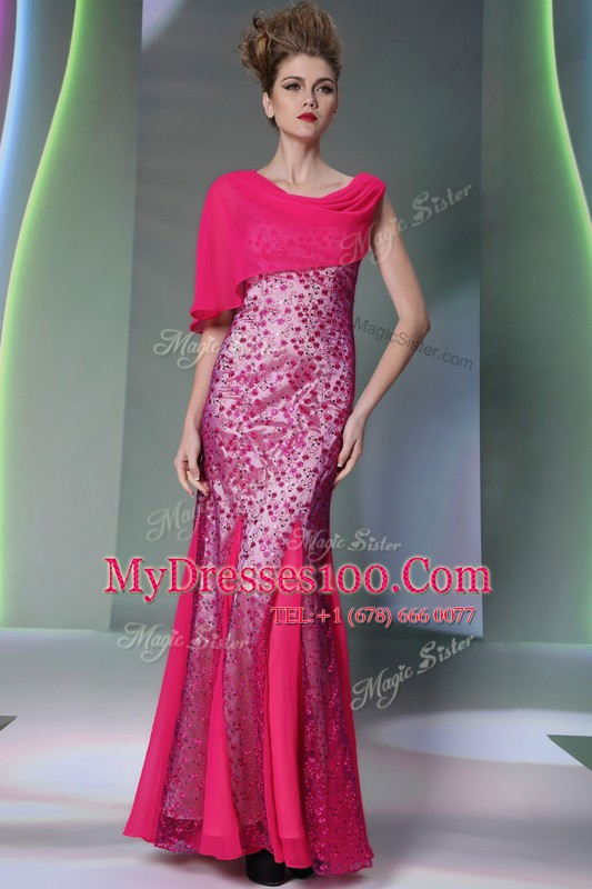 Mermaid Hot Pink Scoop Zipper Beading Mother Of The Bride Dress Sleeveless