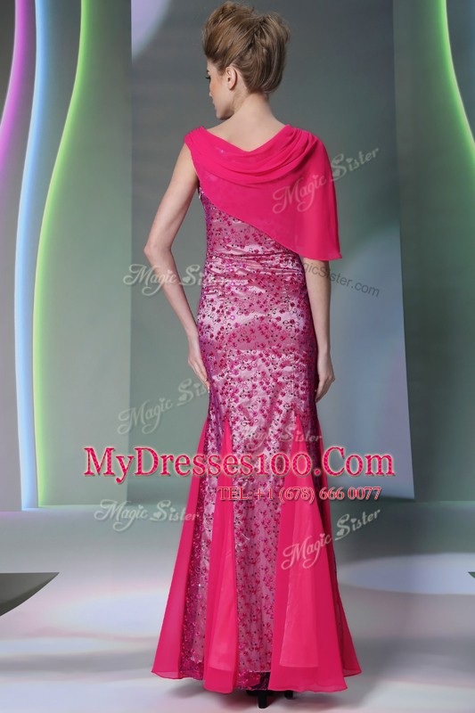 Mermaid Hot Pink Scoop Zipper Beading Mother Of The Bride Dress Sleeveless