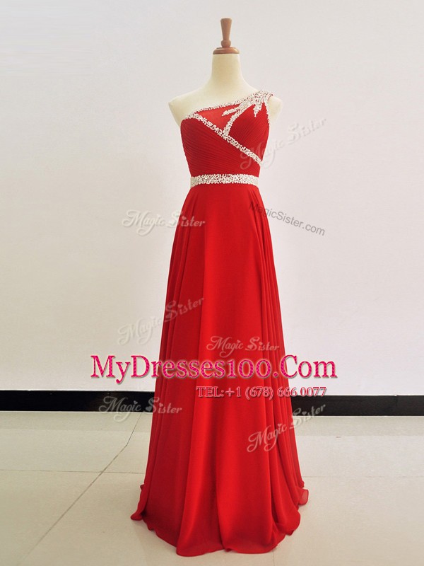 Best Selling One Shoulder Sleeveless Beading Zipper Formal Evening Gowns