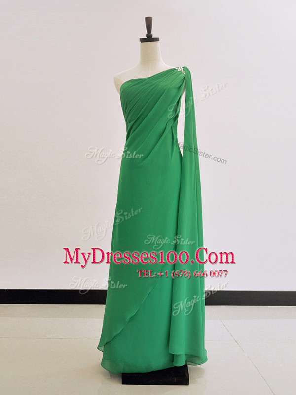 Green One Shoulder Neckline Ruching Mother Of The Bride Dress Long Sleeves Zipper