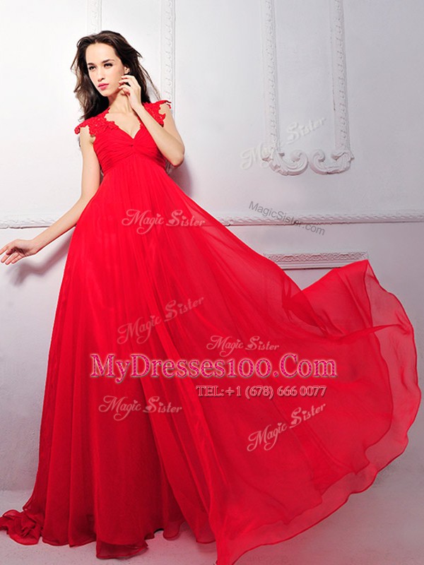 Most Popular Floor Length Empire Sleeveless Coral Red Zipper