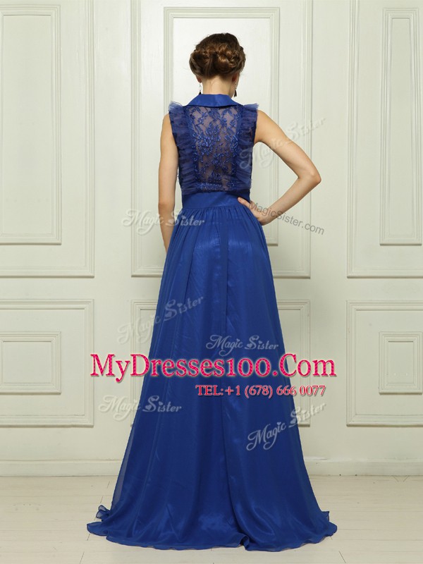 Eye-catching High-neck Sleeveless Chiffon Appliques Brush Train Zipper