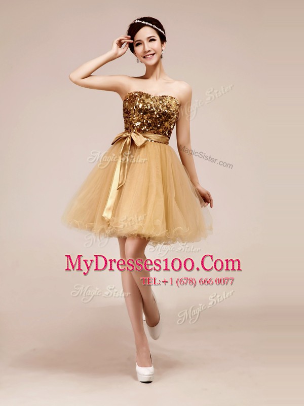 Champagne Sleeveless Beading and Sashes ribbons Knee Length Party Dress for Toddlers