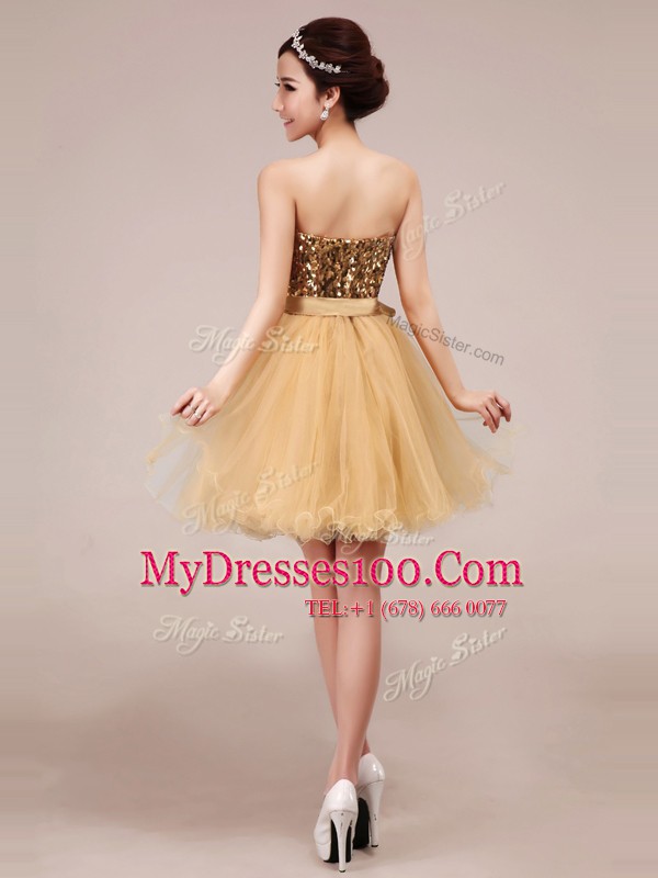 Champagne Sleeveless Beading and Sashes ribbons Knee Length Party Dress for Toddlers