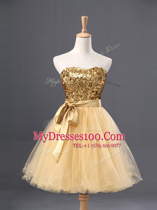 Champagne Sleeveless Beading and Sashes ribbons Knee Length Party Dress for Toddlers