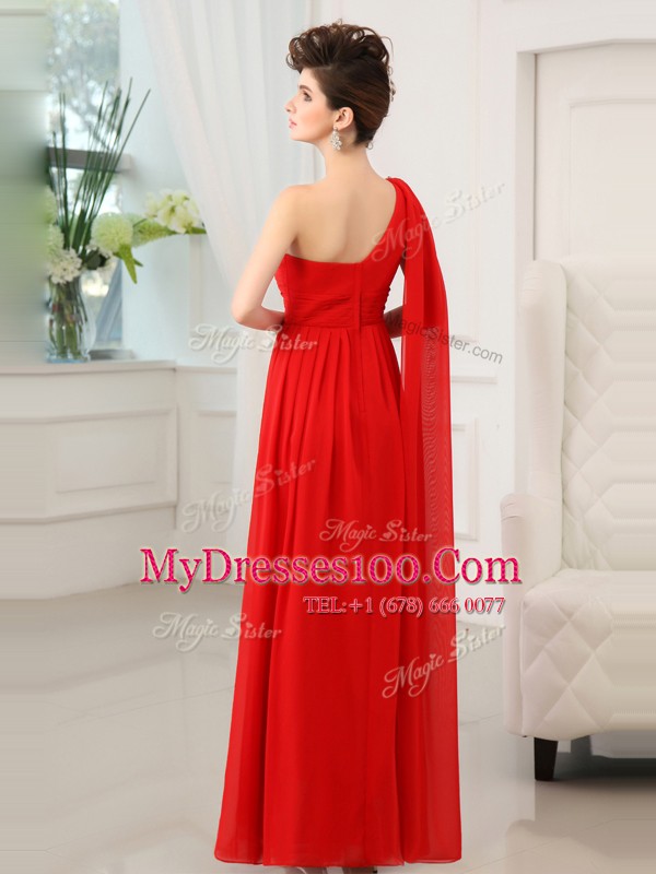 Clearance One Shoulder Sleeveless Zipper Floor Length Beading and Sashes ribbons and Ruching Mother Of The Bride Dress