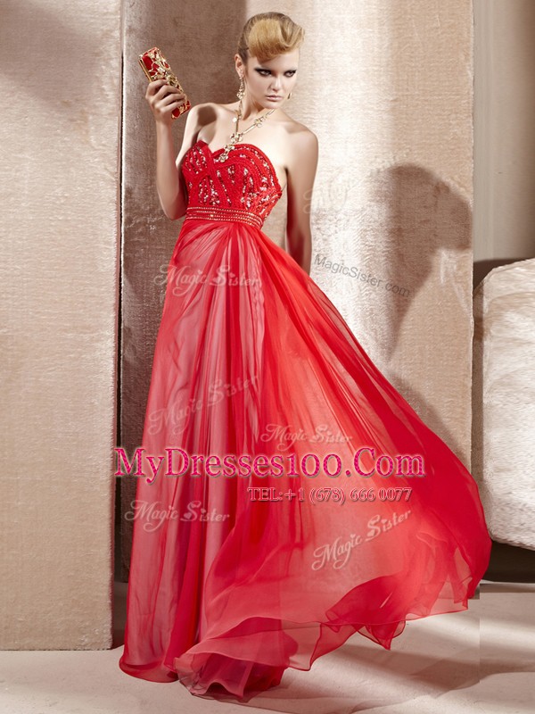Suitable Coral Red Sleeveless Chiffon Side Zipper Prom Party Dress for Prom and Party
