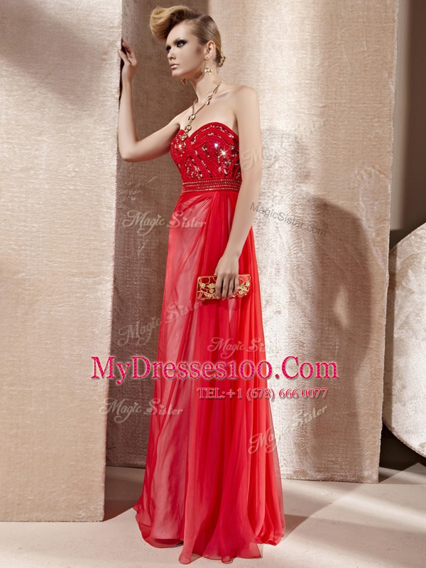 Suitable Coral Red Sleeveless Chiffon Side Zipper Prom Party Dress for Prom and Party