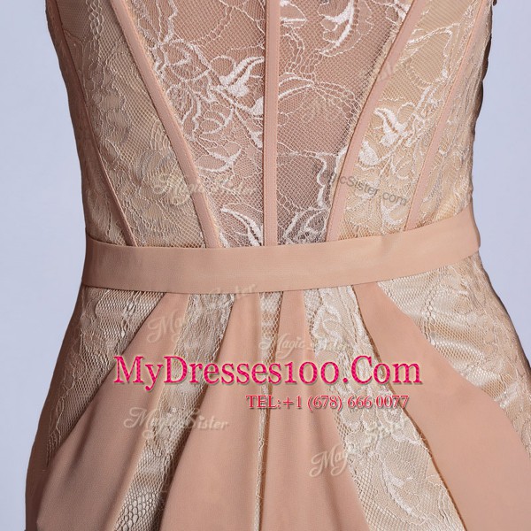 Scoop Peach Column/Sheath Lace Mother Of The Bride Dress Side Zipper Chiffon Sleeveless Floor Length
