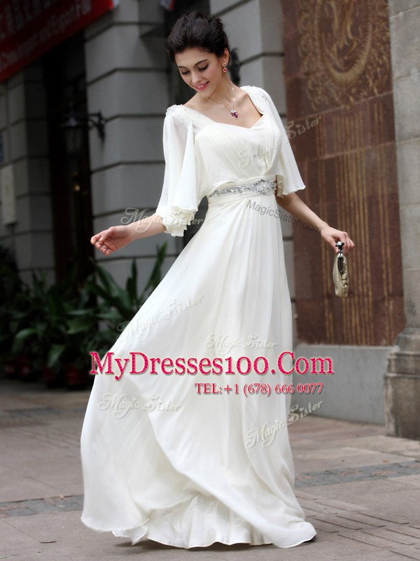 Super Square Half Sleeves Chiffon Mother Of The Bride Dress Beading Zipper