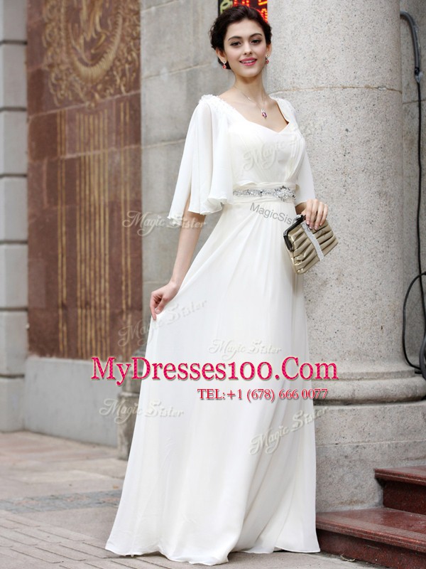 Super Square Half Sleeves Chiffon Mother Of The Bride Dress Beading Zipper