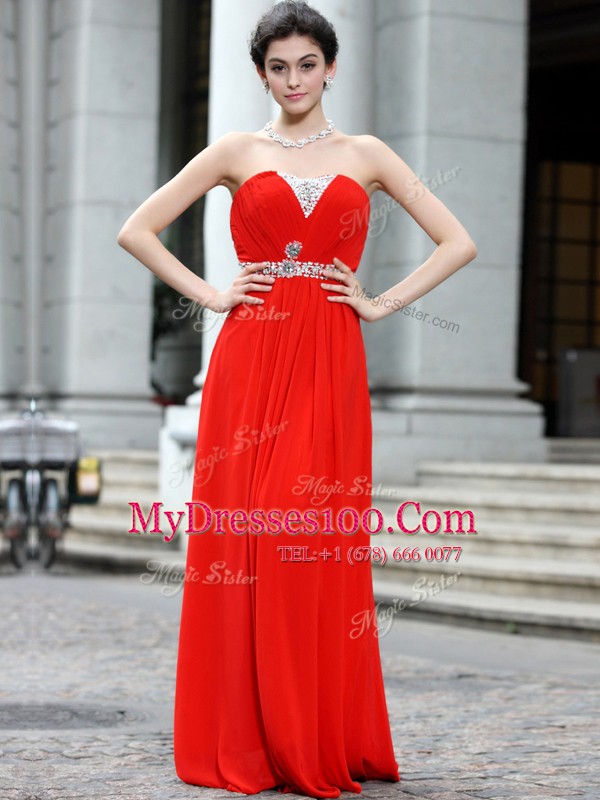 Beautiful Coral Red Homecoming Dress Prom and Party and For with Beading Strapless Sleeveless Zipper