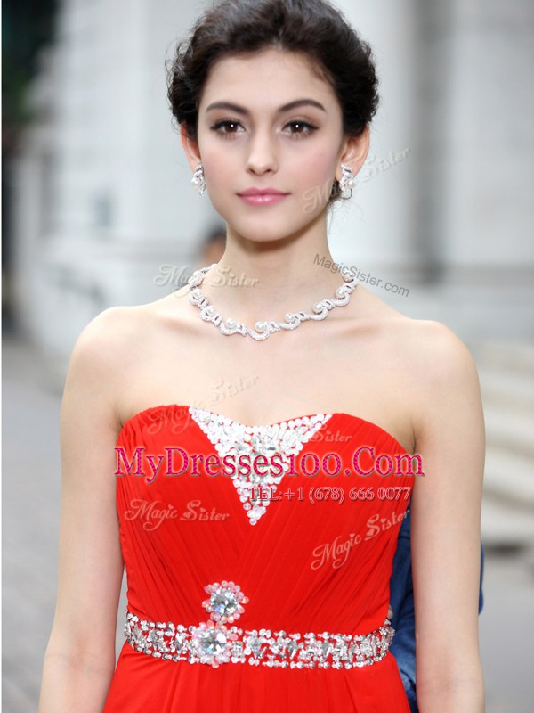 Beautiful Coral Red Homecoming Dress Prom and Party and For with Beading Strapless Sleeveless Zipper