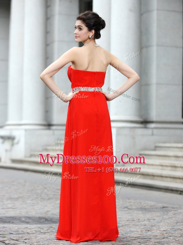 Beautiful Coral Red Homecoming Dress Prom and Party and For with Beading Strapless Sleeveless Zipper
