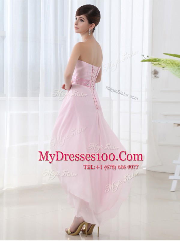 Sophisticated Baby Pink Sweetheart Lace Up Beading Cocktail Dresses Sleeveless
