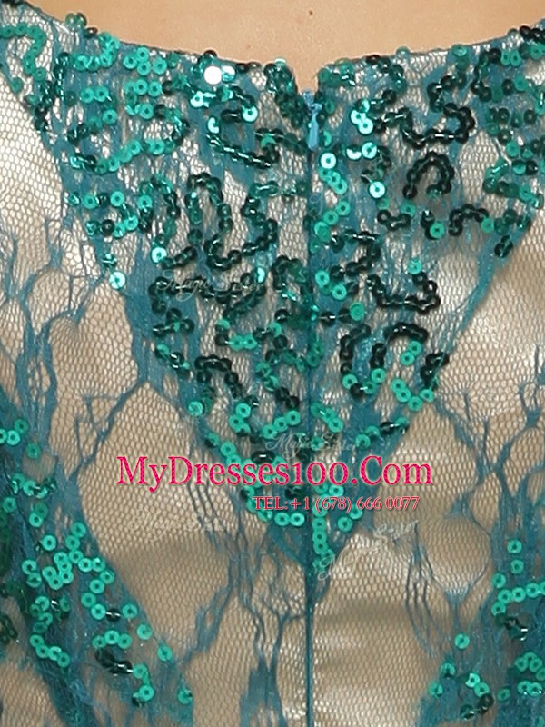 Scoop Tulle Sleeveless Floor Length Prom Gown and Beading and Sequins