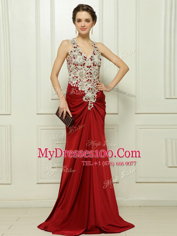 Excellent Sleeveless Brush Train Zipper With Train Beading and Appliques Prom Dress