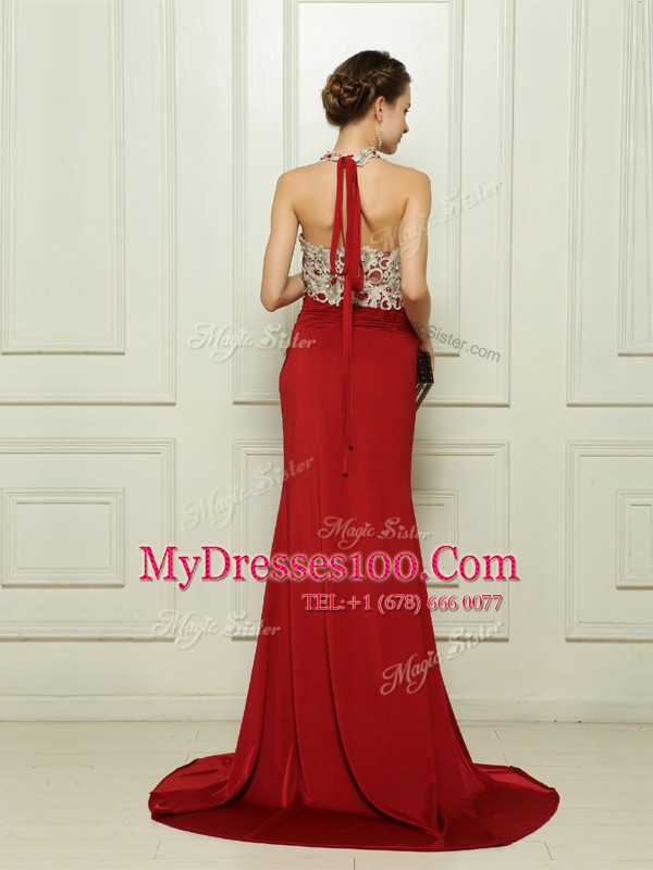 Excellent Sleeveless Brush Train Zipper With Train Beading and Appliques Prom Dress