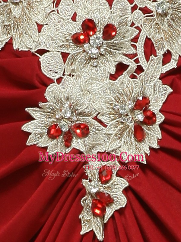 Excellent Sleeveless Brush Train Zipper With Train Beading and Appliques Prom Dress