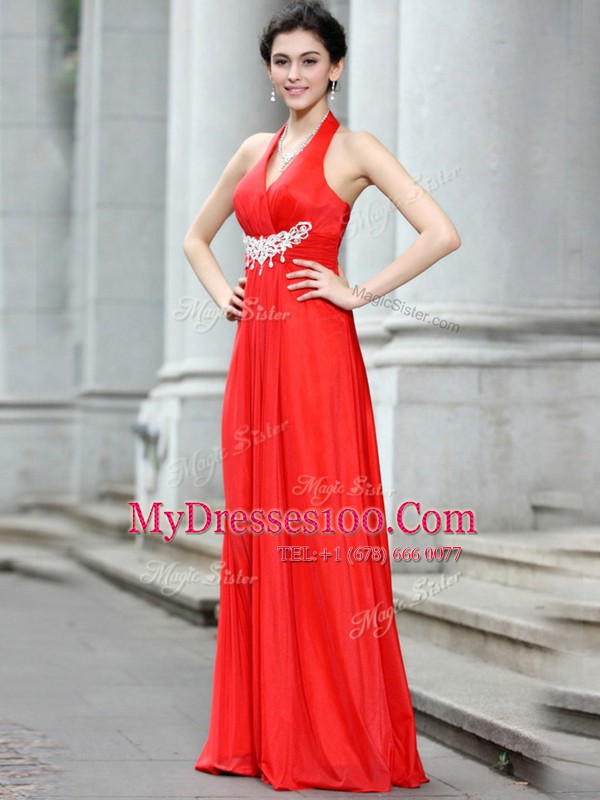 Fabulous Coral Red Sleeveless Beading Floor Length Prom Dresses