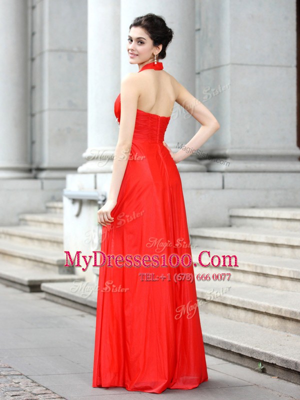Fabulous Coral Red Sleeveless Beading Floor Length Prom Dresses
